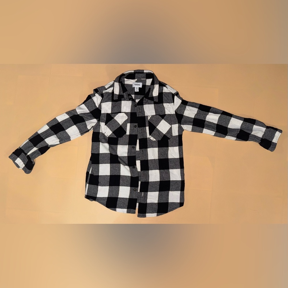 Sonoma Black/White Plaid Flannel Button Down Shirt; Adult; Size Medium